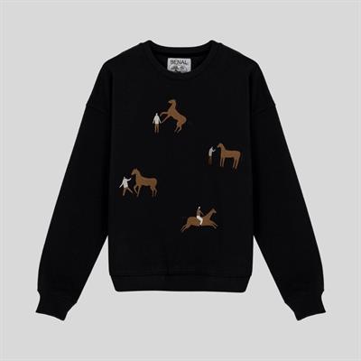 Kovboy nakışlı oversize siyah sweatshirt-004
