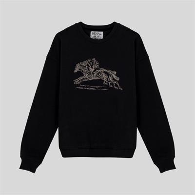 Kovboy nakışlı oversize siyah sweatshirt-003