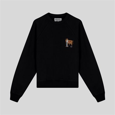 Sessiz Bağ Nakışlı Bisiklet Yaka Reylan Kol Siyah Sweatshirt