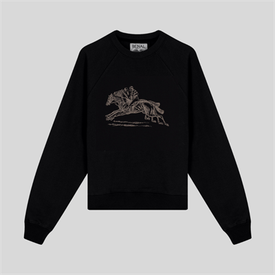 Zafer Koşusu Nakışlı Bisiklet Yaka Reylan Kol Siyah Sweatshirt