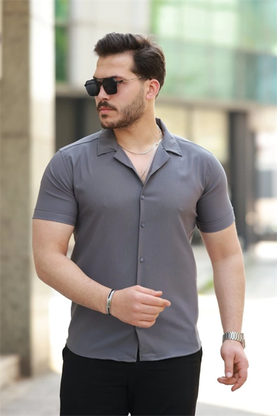 Erkek Apaj Yaka Kısa Kollu Gömlek
