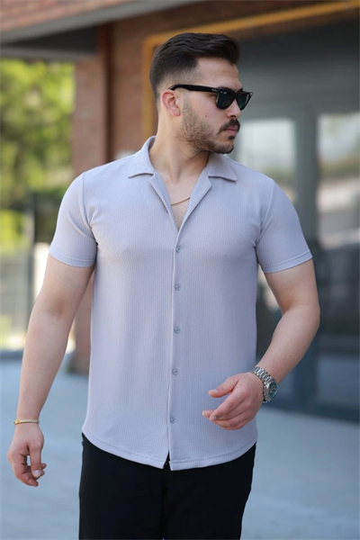 Erkek Ottoman Kumaş Apaj Yaka Kısa Kollu Gömlek