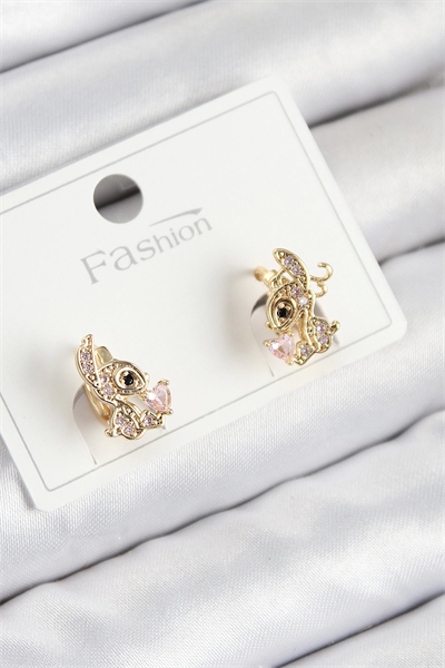 Pirinç Zirkon Taşlı Ceylan Model Gold Renk Çocuk Küpe