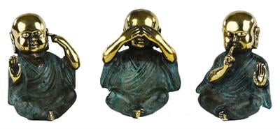 3lü Prinç  Budha Set - Eskitme Yeşil ,Gold
