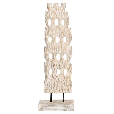 Ayaklı Dekoratif Aksesuar Teak Beyaz Eskitme 60cm