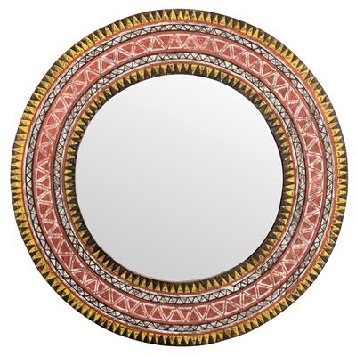 Teak Oymalı Bordür Yuvarlak Ayna