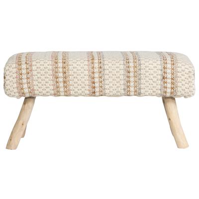 El Dokuması Yün /Jüt Karışımı Masif Ayaklı Bench Tabure 