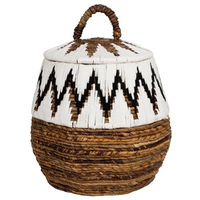 Çamaşır Sepeti  Beyaz Siyah Makrame Naturel Ç.40 cm 