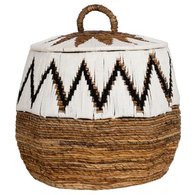 Çamaşır Sepeti  Beyaz Siyah Makrame Naturel Ç.55cm 