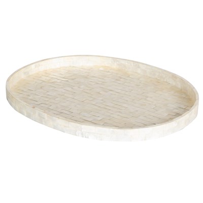 Dekoratif Oval Sedefli Tepsi Deniz Kabuğu Kaplama 40×31 cm