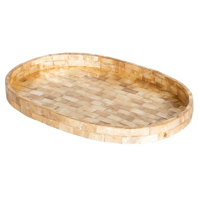Dekoratif Oval Sedefli Tepsi  Deniz Kabuğu Kaplama 30×20cm