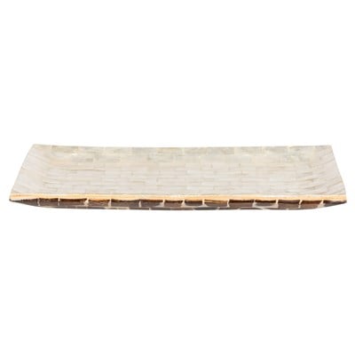 Dekoratif Dikdörtgen Sedefli Tepsi Deniz Kabuğu & Hindistan Cevizi Kabuğu Kaplama 29×18cm