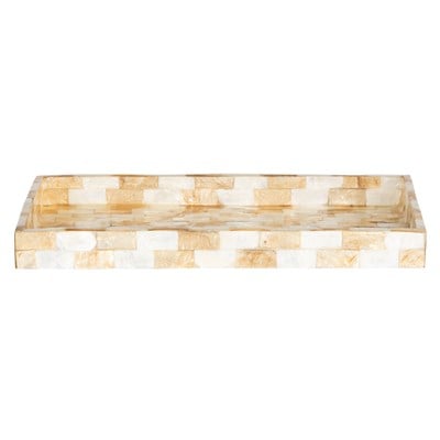 Dekoratif Dikdörtgen Sedefli Tepsi Deniz Kabuğu Kaplama 26×16 cm