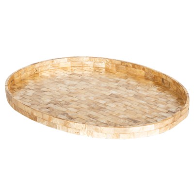 Dekoratif Oval Sedefli Tepsi Deniz Kabuğu Kaplama 40x 31cm
