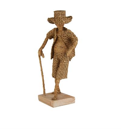 Doğal ip ve Ahşap , geleneksel kıyafetli dekoratif figür 22 cm