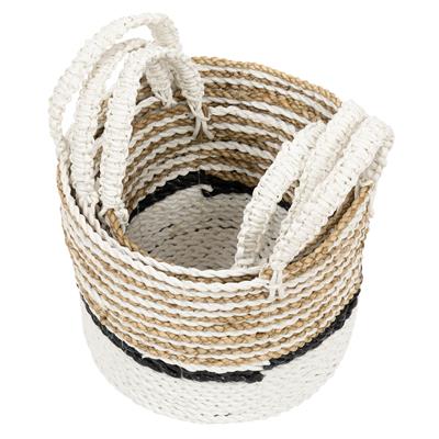 Kulplu Hasır Sepet 3 lü Beyaz Y. 16 cm 