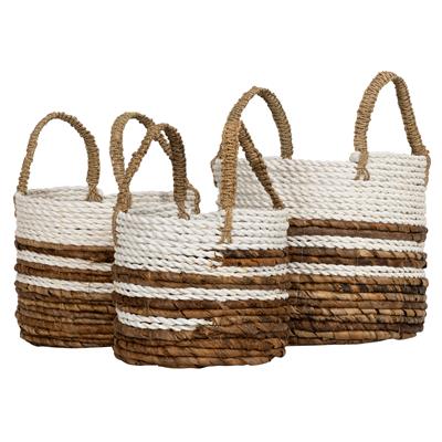 Kulplu Hasır Sepet 3 lü Naturel Beyaz  Y.16 cm 