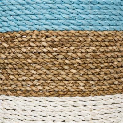 Hasır Sepet 3 lü Naturel Beyaz Turkuaz H 22 cm