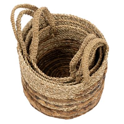 Kulplu Hasır Sepet 3 lü Naturel Kulplu Y.16 cm