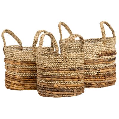 Kulplu Hasır Sepet 3 lü Naturel Kulplu Y.16 cm