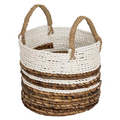 Kulplu Hasır Sepet Naturel Beyaz Y.16 cm