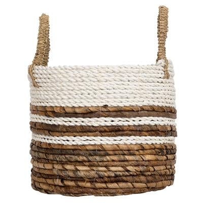 Kulplu Hasır Sepet Naturel Beyaz Y.16 cm