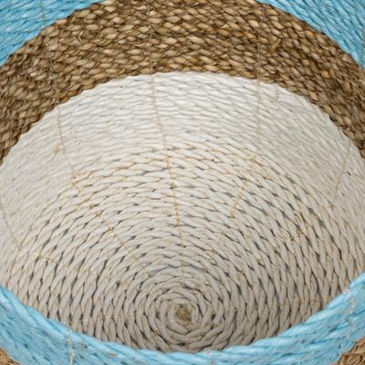 Hasır Sepet  Naturel Beyaz Turkuaz Y.22cm Ç.22cm
