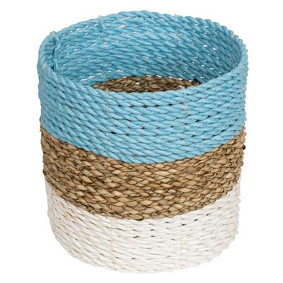 Hasır Sepet  Naturel Beyaz Turkuaz Y.16cm Ç.16cm