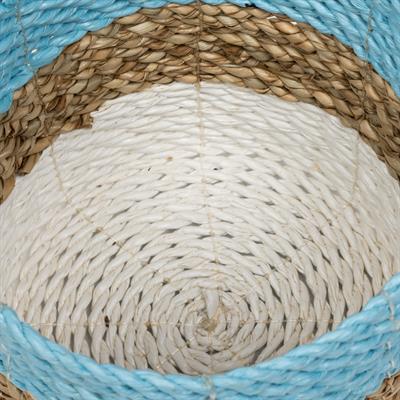Hasır Sepet  Naturel Beyaz Turkuaz Y.16cm Ç.16cm
