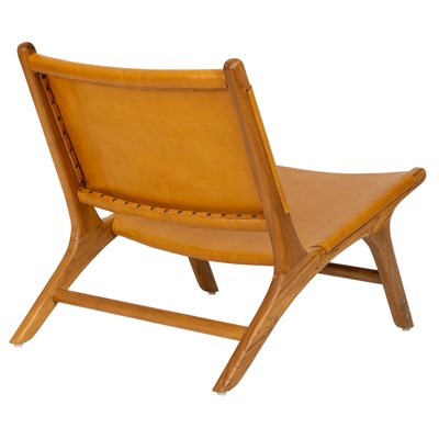 Kahverengi Hakiki Deri Oturumlu Teak Lounge Sandalye