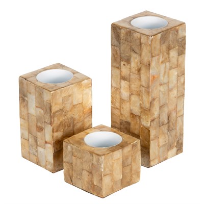Sedefli 3lü TeaLight Kare Mumluk Deniz Kabuğu Kaplama 6-10-16 cm