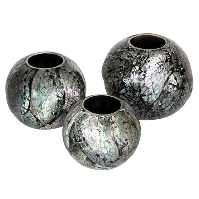Sedefli 3 lü  Tea Light Top Mumluk Deniz Kabuğu Kaplama (Ölçü: 8,9,11 cm)