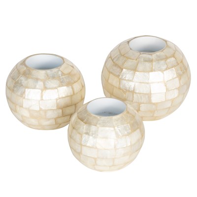 Sedefli 3lü TeaLight Top Mumluk Deniz Kabuğu Kaplama 8-9-11 cm