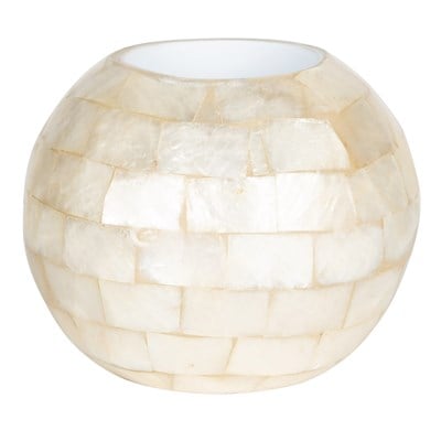 Sedefli Top Tealight Mumluk Deniz Kabuğu Kaplama Ç.8cm