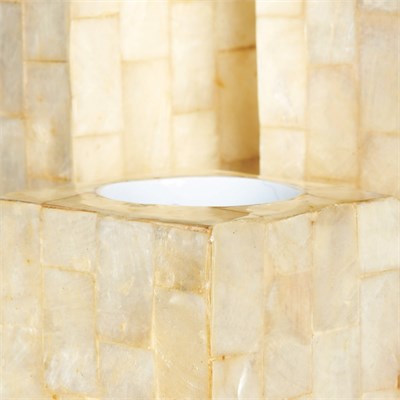 Sedefli 3lü TeaLight Kare Mumluk Deniz Kabuğu Kaplama 6-10-16 cm