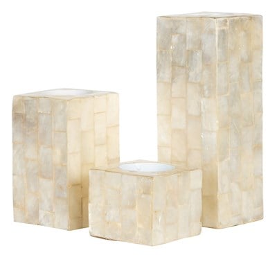 Sedefli 3lü TeaLight Kare Mumluk Deniz Kabuğu Kaplama 6-10-16 cm