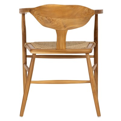 Sentetik Rattan İp Oturumlu Kolçaklı Teak Sandalye