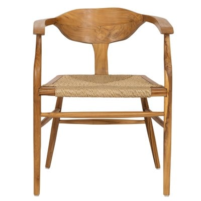Sentetik Rattan İp Oturumlu Kolçaklı Teak Sandalye
