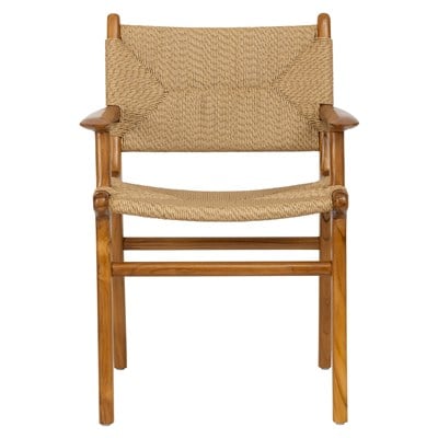Sentetik Rattan İp Oturumlu Kolçaklı Teak Sandalye