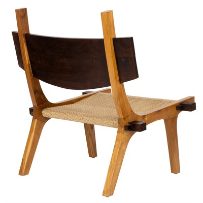 Sentetik Rattan İp Oturumlu Masif Teak Sırtlıklı  Lounge Sandalye