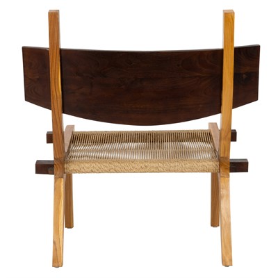 Sentetik Rattan İp Oturumlu Masif Teak Sırtlıklı  Lounge Sandalye