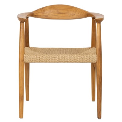 Sentetik Rattan İp Oturumlu Teak Kolçaklı Sandalye