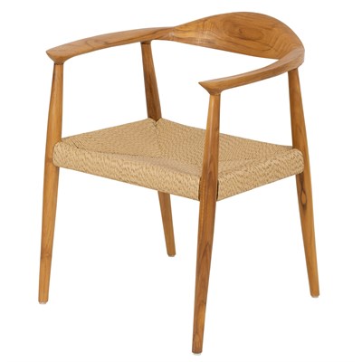 Sentetik Rattan İp Oturumlu Teak Kolçaklı Sandalye