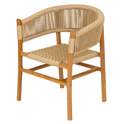 Sentetik Rattan İp Oturumlu Teak Kolçaklı Sandalye