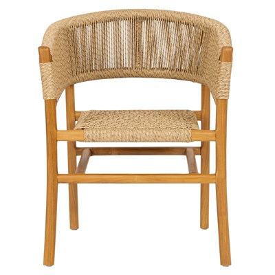 Sentetik Rattan İp Oturumlu Teak Kolçaklı Sandalye