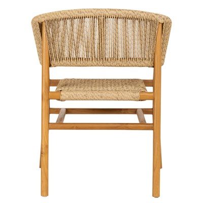 Sentetik Rattan İp Oturumlu Teak Kolçaklı Sandalye