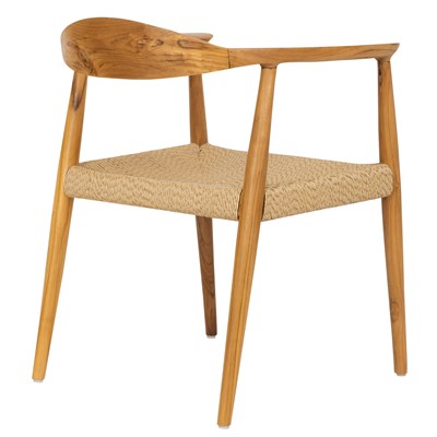 Sentetik Rattan İp Oturumlu Teak Kolçaklı Sandalye