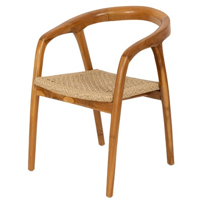 Sentetik Rattan İp Oturumlu Teak Kolçaklı Sandalye