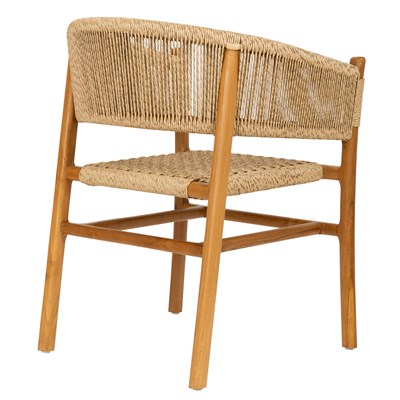 Sentetik Rattan İp Oturumlu Teak Kolçaklı Sandalye