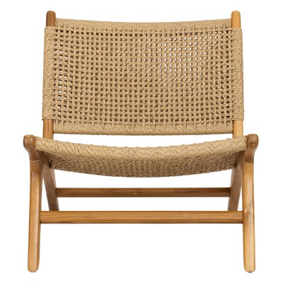 Sentetik Rattan İp Oturumlu Teak Lounge Sandalye